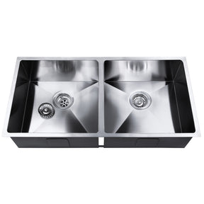 Stainless steel kitchen sink, silver double bowl 86x44cm
