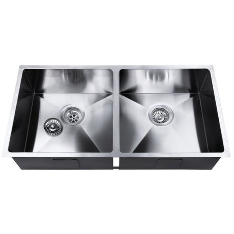 Stainless steel kitchen sink, silver double bowl 86x44cm