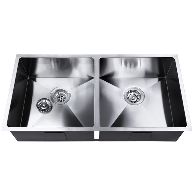 Stainless steel kitchen sink, silver double bowl 86x44cm