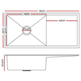 Stainless steel kitchen sink, silver single bowl 96x45cm