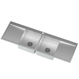 Stainless steel kitchen sink, double bowl 155x50cm satin finish