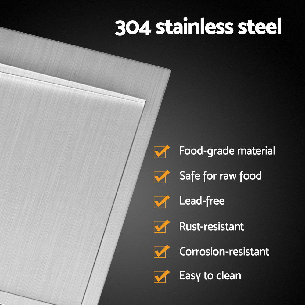 Stainless steel kitchen sink, double bowl 155x50cm satin finish