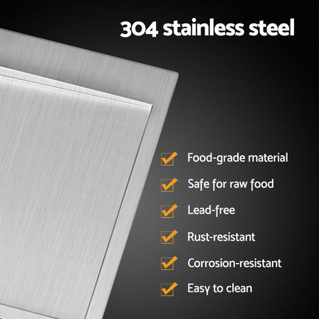Stainless steel kitchen sink, double bowl 155x50cm satin finish