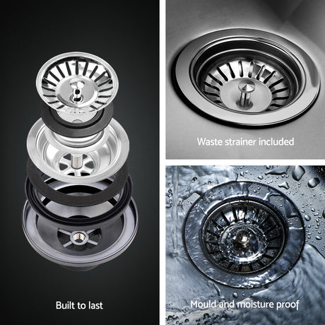 Stainless steel kitchen sink, double bowl 155x50cm satin finish