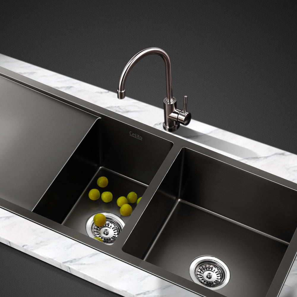 Stainless steel kitchen sink, black double bowl 100x45cm