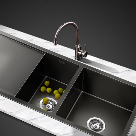 Stainless steel kitchen sink, black double bowl 100x45cm