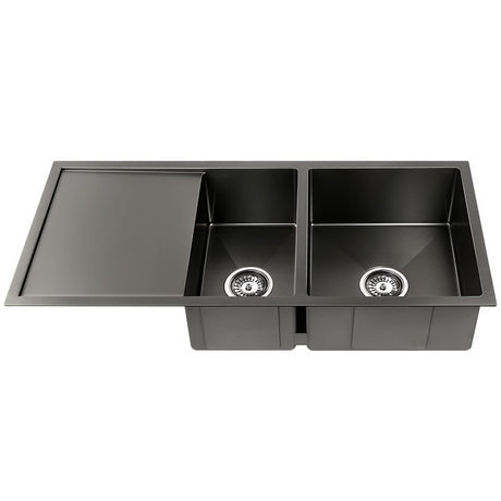 Stainless steel kitchen sink, black double bowl 100x45cm