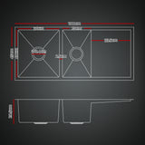Stainless steel kitchen sink with pull out mixer tap, black double bowl 100x45cm