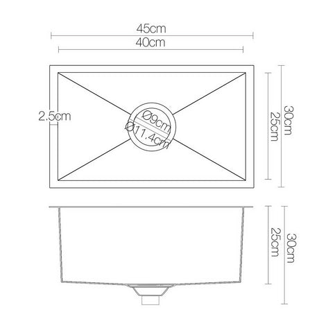 Stainless steel kitchen sink, black single bowl 45x30cm
