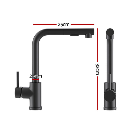 Stainless steel kitchen sink with pull out mixer tap, black single bowl 30x45cm