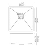 Stainless steel kitchen sink, black single bowl 44x44cm