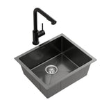 Stainless steel kitchen sink with pull out mixer tap, black single bowl 44x44cm