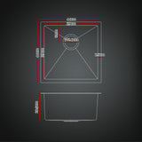 Stainless steel kitchen sink with pull out mixer tap, black single bowl 44x44cm