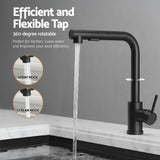 Stainless steel kitchen sink with pull out mixer tap, black single bowl 44x44cm