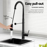 Stainless steel kitchen sink with pull out mixer tap, black single bowl 51x45cm