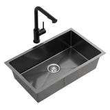 Stainless steel kitchen sink with pull out mixer tap, black single bowl 60x45cm