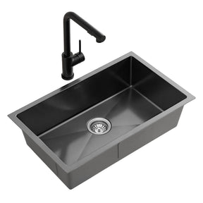 Stainless steel kitchen sink with pull out mixer tap, black single bowl 60x45cm