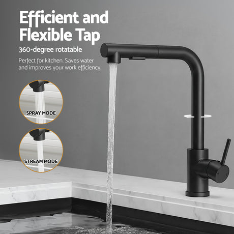Stainless steel kitchen sink with pull out mixer tap, black single bowl 60x45cm