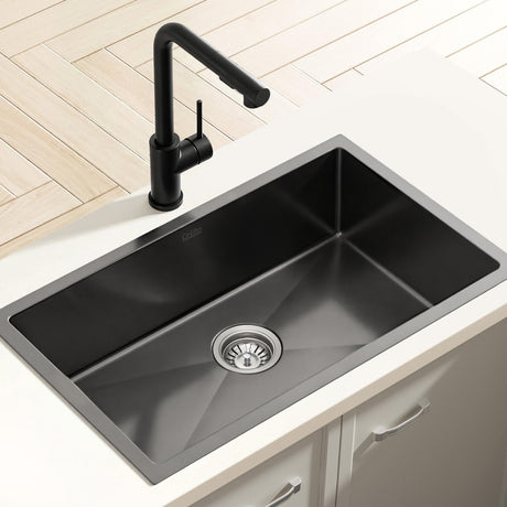 Stainless steel kitchen sink with pull out mixer tap, black single bowl 60x45cm