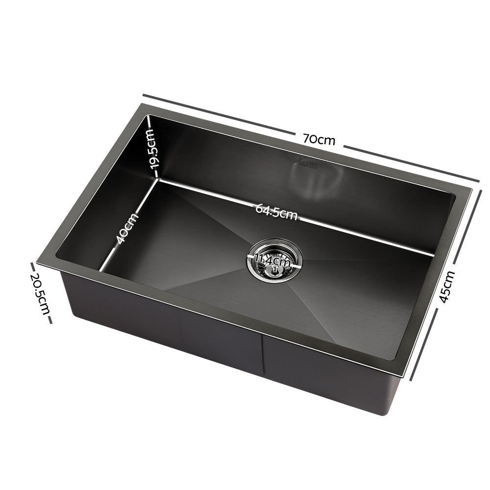 Stainless steel kitchen sink, black single bowl 70x45cm