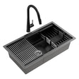 Stainless steel kitchen sink with pull out mixer tap, black single bowl 70x45cm