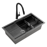 Stainless steel kitchen sink with pull out mixer tap, black single bowl 70x45cm