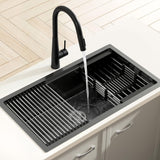 Stainless steel kitchen sink with pull out mixer tap, black single bowl 70x45cm