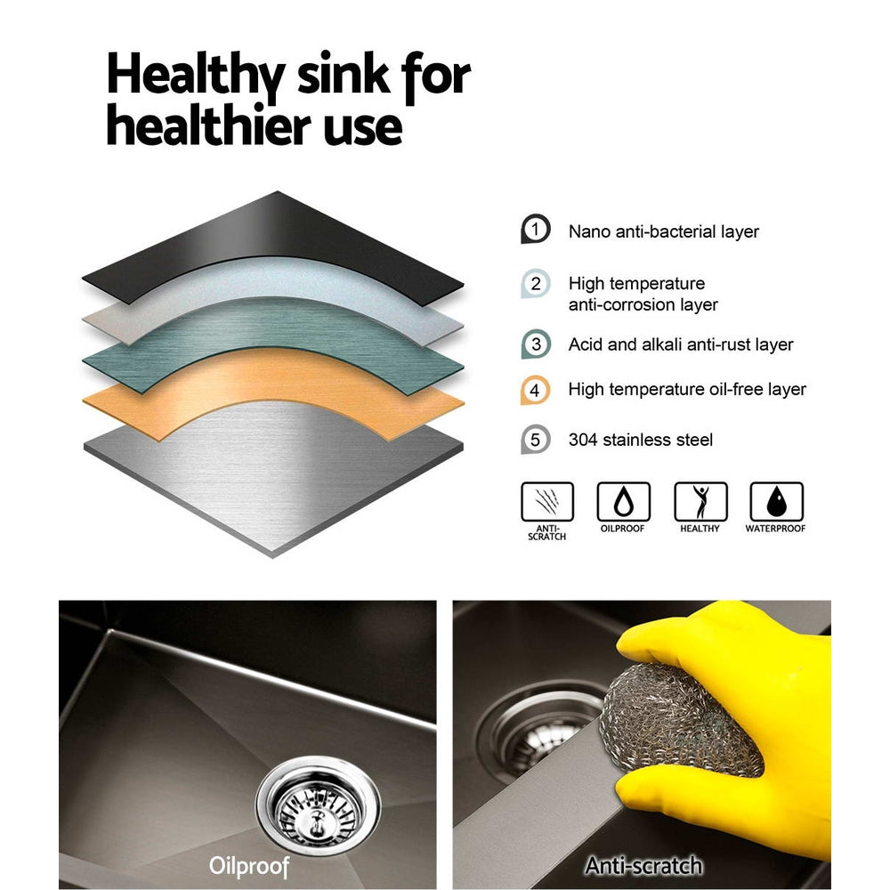 Stainless steel kitchen sink, black single bowl 75x45cm