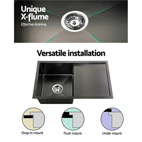 Stainless steel kitchen sink, black single bowl 75x45cm