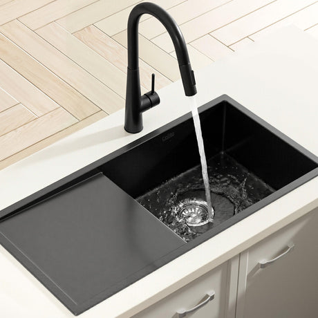 Stainless steel kitchen sink with pull out mixer tap, black single bowl 75x45cm