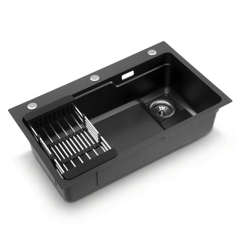 Stainless steel kitchen sink, black single bowl 75x45cm