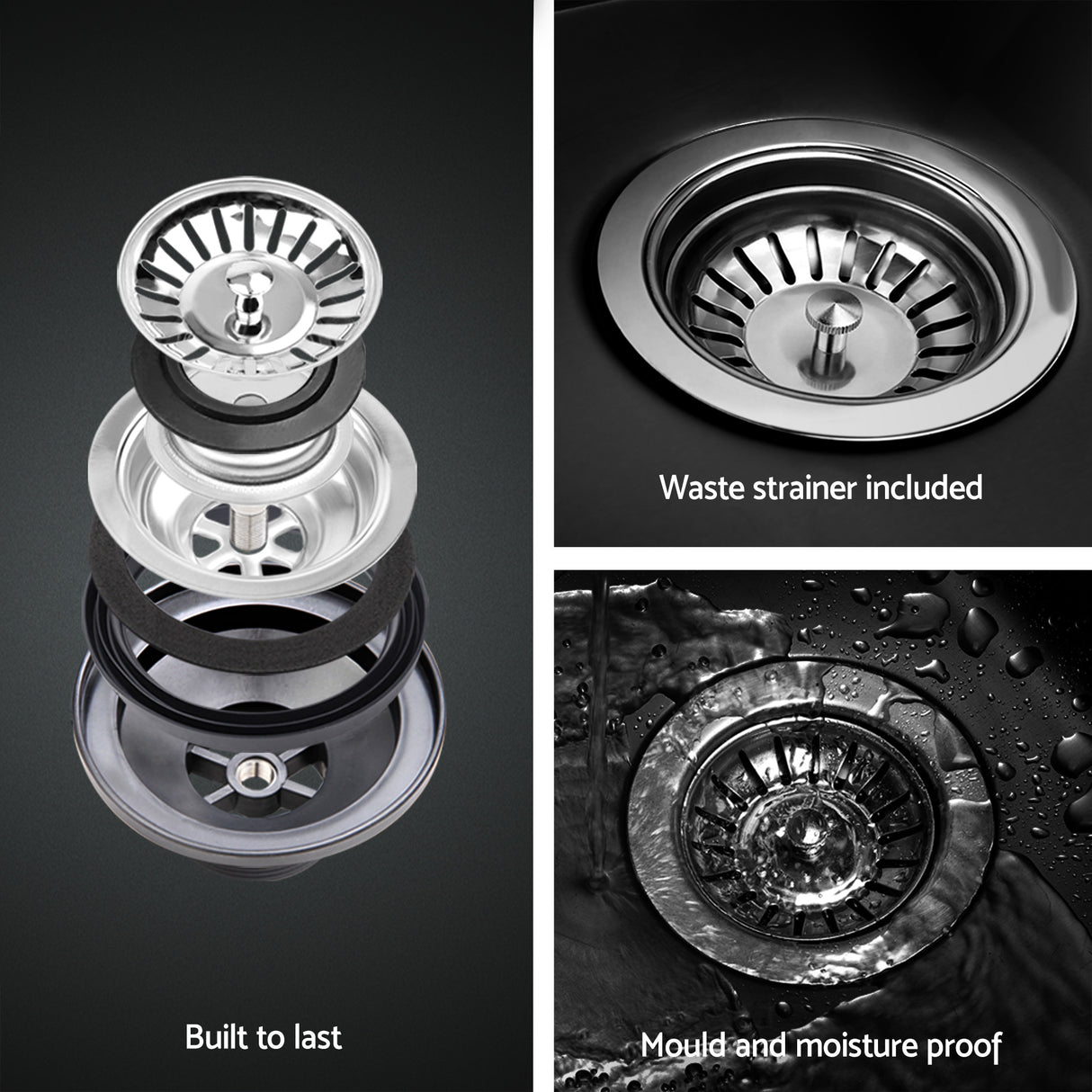 Stainless steel kitchen sink, black single bowl 75x45cm