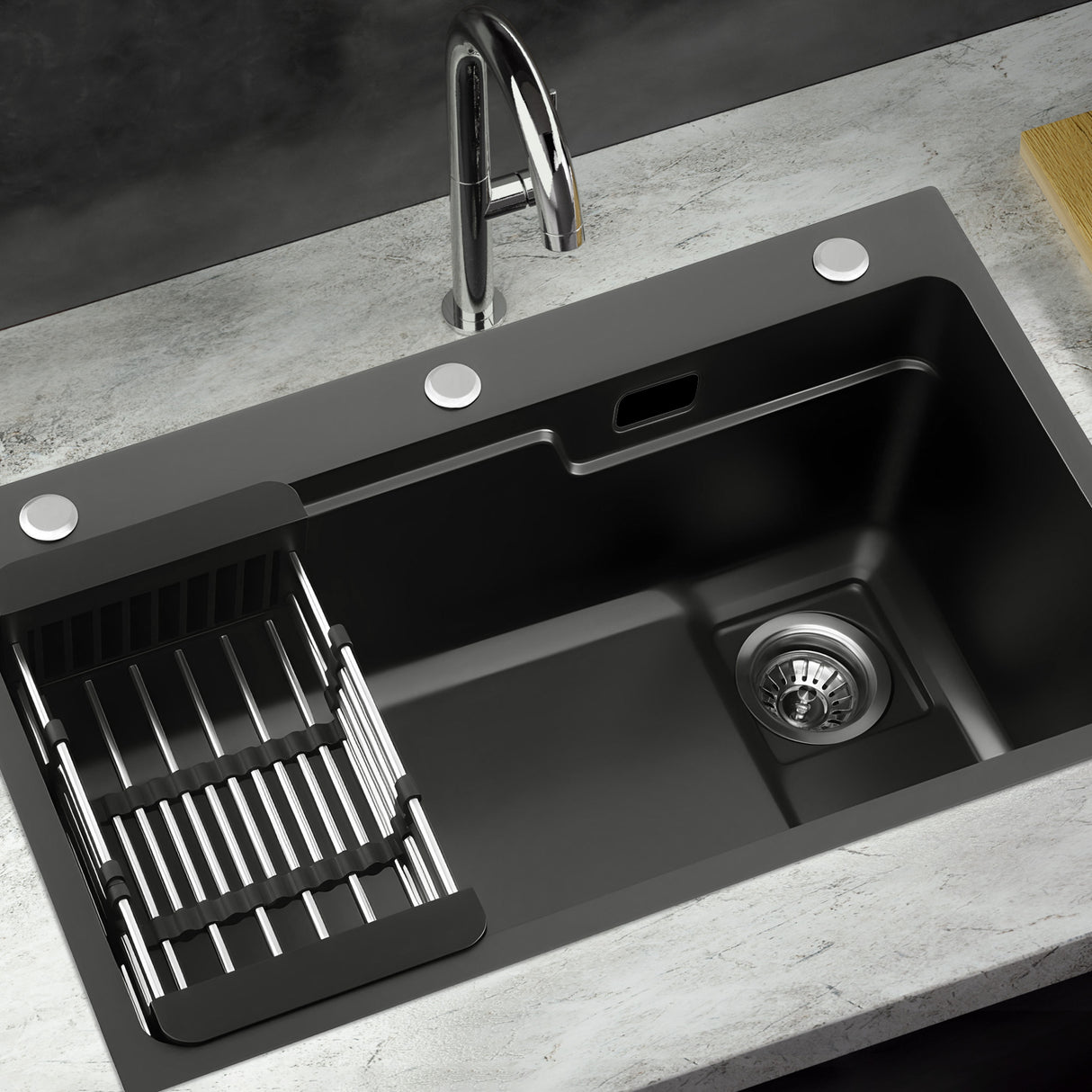 Stainless steel kitchen sink, black single bowl 75x45cm