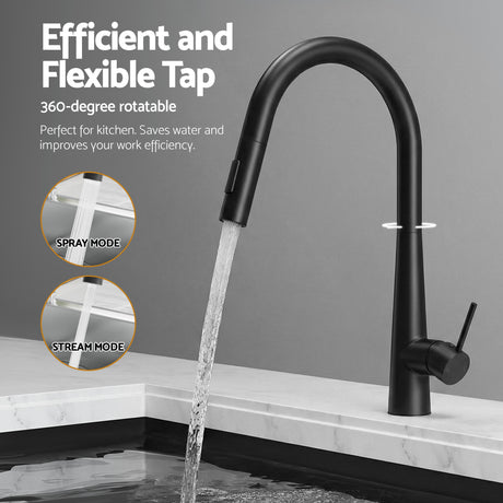 Stainless steel kitchen sink with pull out mixer tap, black single bowl 75x45cm