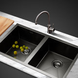 Stainless steel kitchen sink, black double bowl 77x45cm