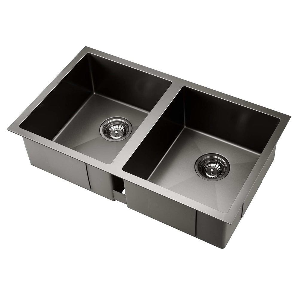 Stainless steel kitchen sink, black double bowl 77x45cm