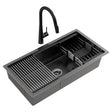 Stainless steel kitchen sink with pull out mixer tap, black single bowl 81x45cm