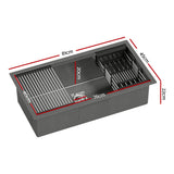 Stainless steel kitchen sink with pull out mixer tap, black single bowl 81x45cm