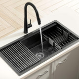 Stainless steel kitchen sink with pull out mixer tap, black single bowl 81x45cm