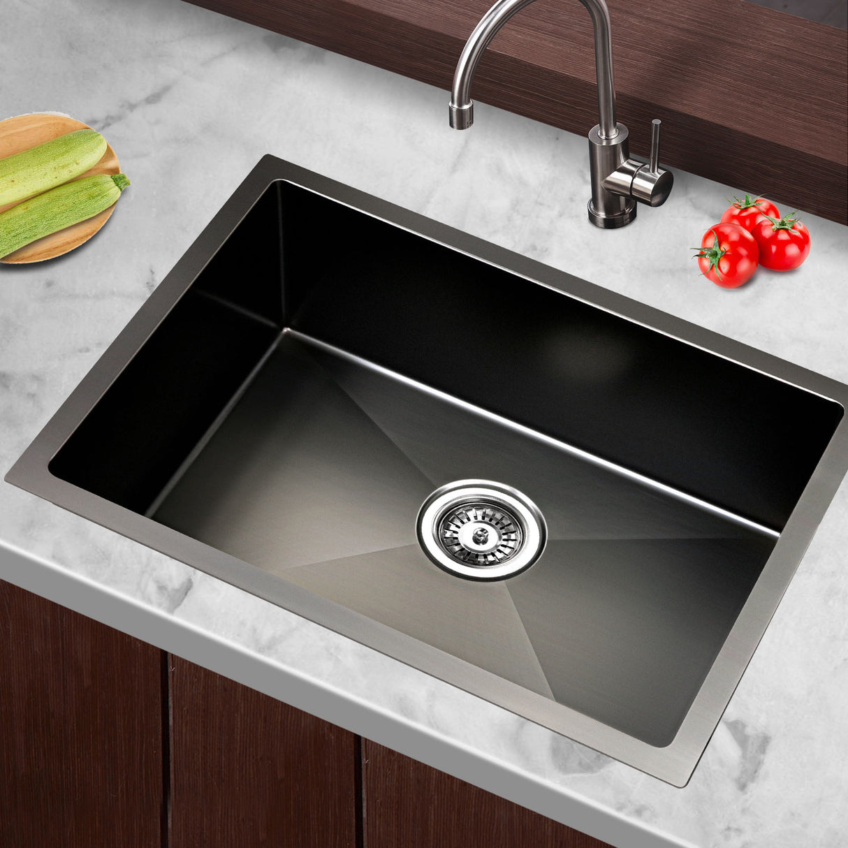 Stainless steel kitchen sink, black single bowl 60x45cm
