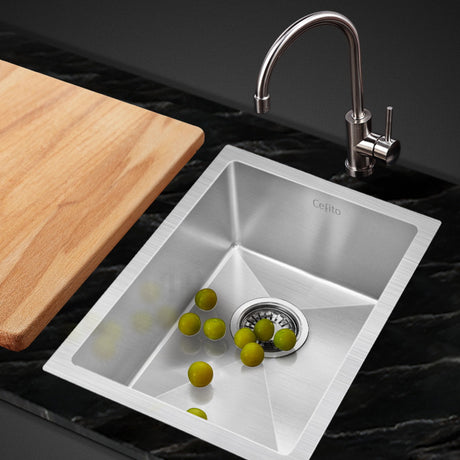 Stainless steel kitchen sink, silver single bowl 44x34cm
