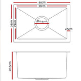 Stainless steel kitchen sink, silver single bowl 44x34cm