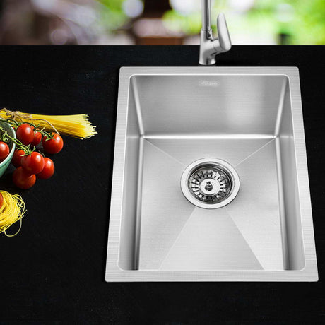 Stainless steel kitchen sink, silver single bowl 44x34cm