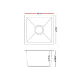 Kitchen sink, stainless steel silver single bowl 36x36cm
