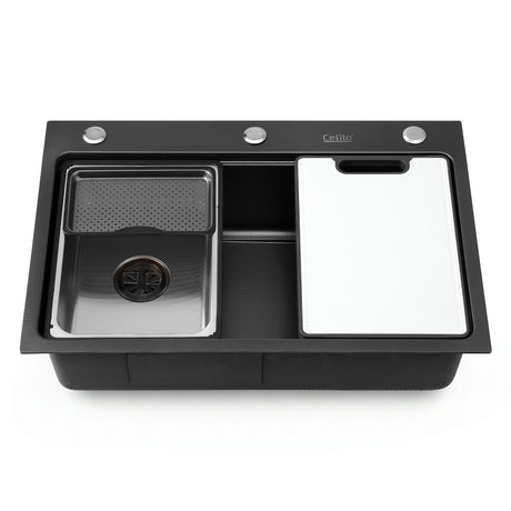 Bar prep sink, stainless steel black textured nano finish 68x45cm