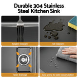 Bar prep sink, stainless steel black textured nano finish 68x45cm