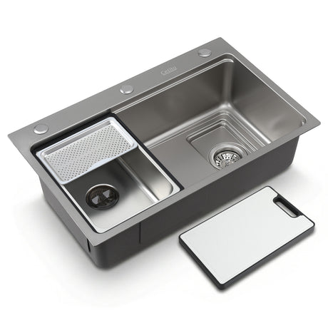 Stainless steel bar prep sink, silver textured nano finish 68x45cm