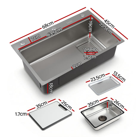 Stainless steel bar prep sink, silver textured nano finish 68x45cm