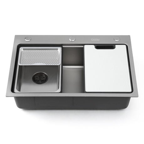 Stainless steel bar prep sink, silver textured nano finish 68x45cm