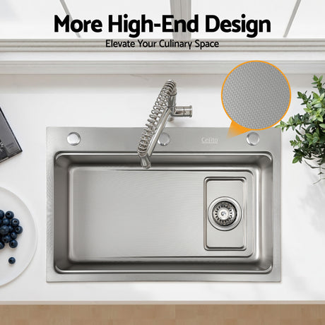 Stainless steel bar prep sink, silver textured nano finish 68x45cm